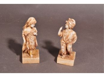 Pair Mini Ceramic Figurines Boy And Girl