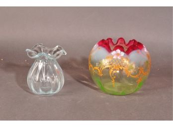 Hand Blown Glass Vases Clear And Ruby Rim
