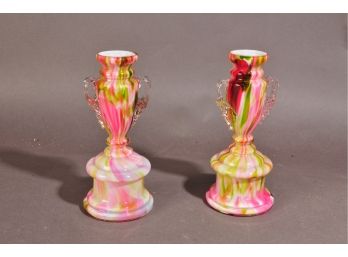 Pair Hand Blown Georgian Style Glass Vases
