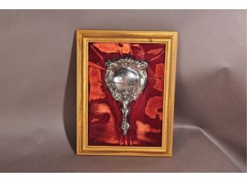 Antique Derby Cherub Silverplate Shadow Box In Velvet Hand Mirror