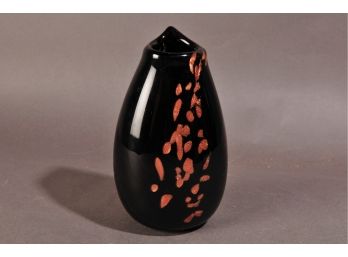 Handblown Signed Vase Black And Copper Jorgensen Kastlosa Penguin