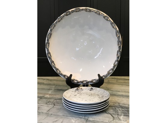 Chain Rimmed Serving Dish And Pottery Barn Plates