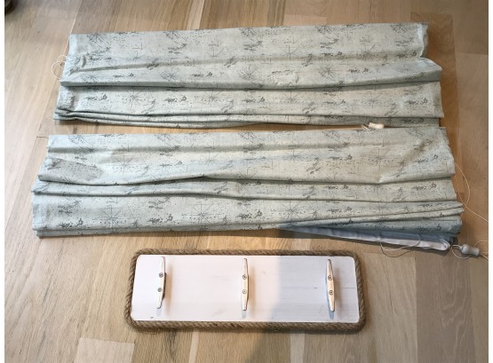Pair Of Map Themed Roman Blinds And Nautical Hooks