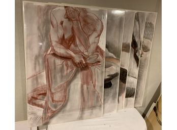 Five Charcoal And Conte Drawings- Nudes