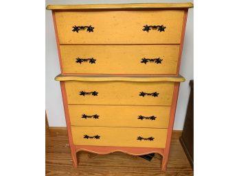 Painted Decorated Five Drawer Chest
