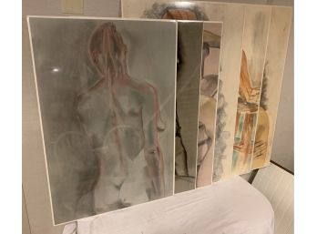 Six Charcoal And Conte Nude Drawings