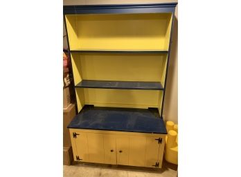 Yellow And Blue Painted Two Door Hutch