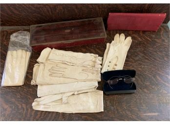 Vintage Gloves, Glasses. And Clutch