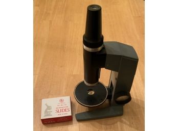 Bausch & Lomb Microscope And Box Of Slides