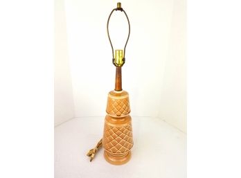 60s Mid Century Glazed Ceramic And Walnut Table Lamp.