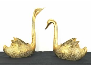 Amazing Set Solid Brass Mid Century Swan Planters