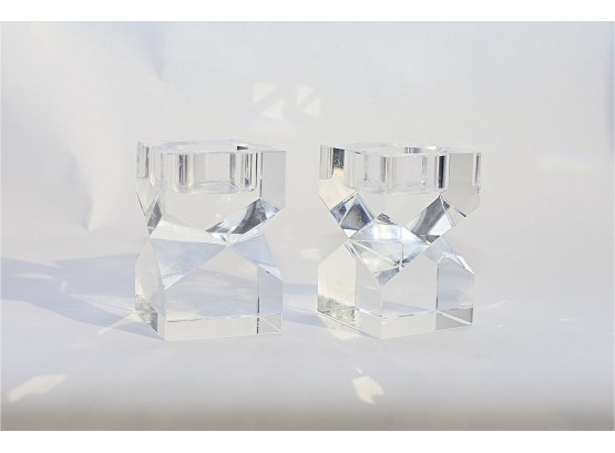 Signed Oleg Casini Crystal Candle Stick Holders, A Pair