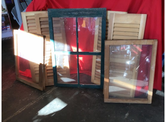 Wood Shutters And Vintage Window Lot