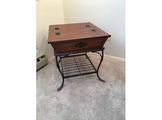 Iron And Wood Side Table With Storage