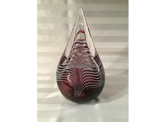 STUNNING LARGE Purples Hand Blown Signed Large Glass Paperweight