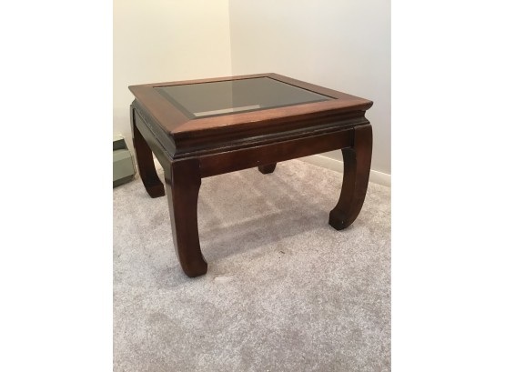 ASIAN WOOD AND GLASS SIDE TABLE