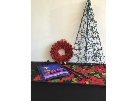 New In Box Light Up Tree Frame And Flag Lot