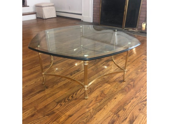Vintage Mid-Century Hollywood Regency Hexagon Glass-Topped Coffee Table