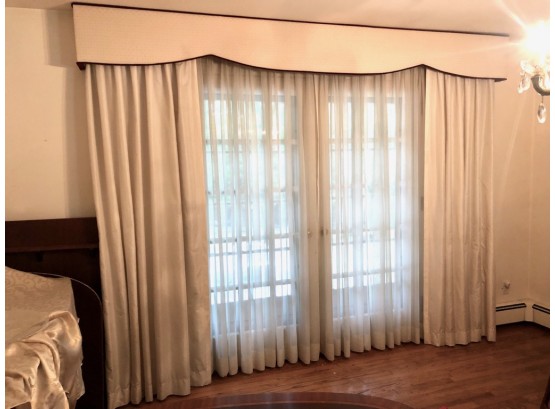 White Textured Curtain Set With Sheers And Wooden Window Valence Box [SEE DESCRIPTION]