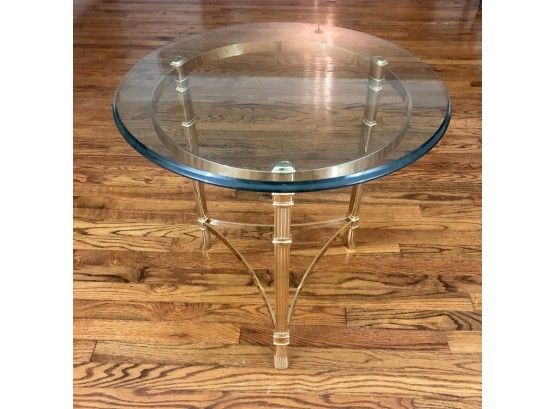 Vintage Mid-Century Hollywood Regency Round Glass-Topped End Table
