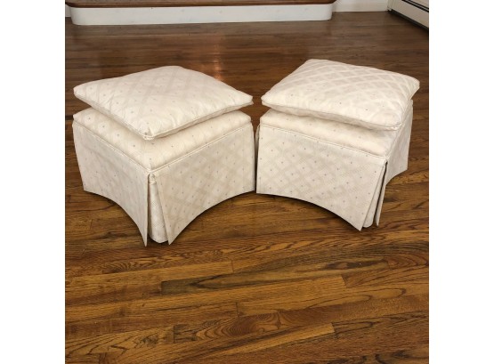 Pair Of Matching Cream-Colored Upholstered Footrests By Harden Furniture