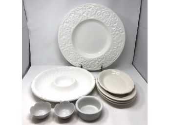 White Ceramic Plate And Bowl Lot From Portugal, Italy, And America