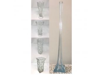 Collection Of Five Elegant Glass Vases