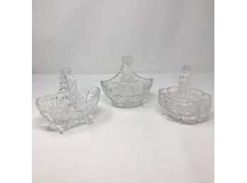 Vintage Set Of Three Miniature Crystal Cut Glass Baskets