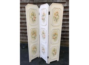 Hand Painted 3-Panel Screen With Floral Bouquet Design, By Nantucket Home
