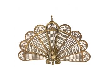Antique Victorian Style Brass Peacock Fan Style Fireplace Screen