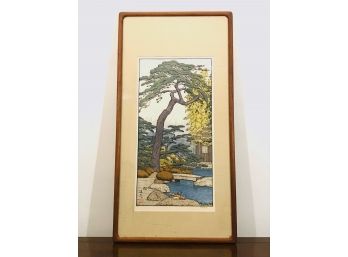 Limited Edition Original Woodblock Print Signed By Artist Toshi Yoshida, Matted In Silk And Framed In Teakwood