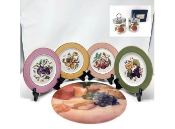 Veritable Porcelaine By Email De Limoges (France) Fruit Art Plates, Porcelain Egg Coddler, Cheese+Fruit Board