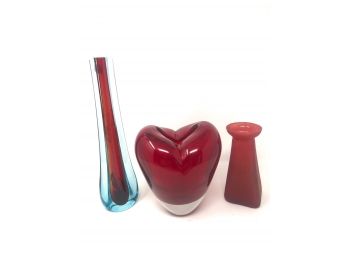 Red Glass Vase Set