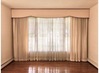 Large Textured Curtain Set With Sheers And Custom Wooden Window Valence Box [SEE DESCRIPTION]