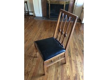 Vintage Wooden Chair With Padded Leather Seat