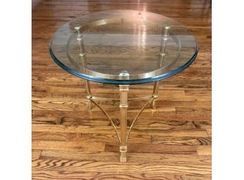Vintage Mid-Century Hollywood Regency Round Glass-Topped End Table