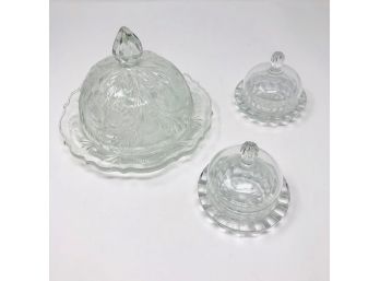 Set Of Three Glass Covered Dishes