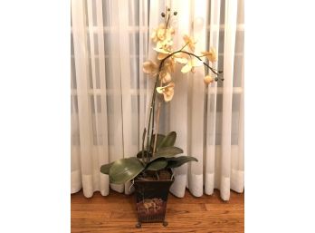 Huge Faux Orchid With Painted Elephant Planter