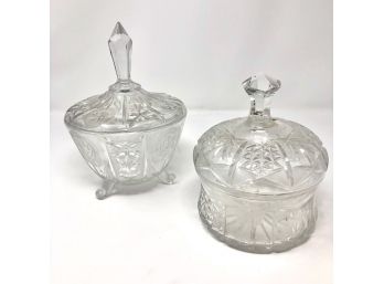 Pair Of Vintage Crystal Candy Bowls With Matching Lids