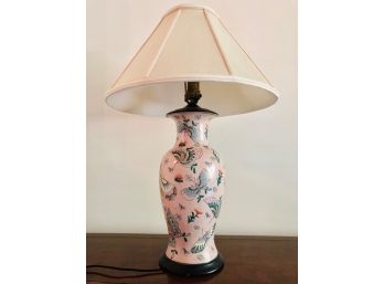 Pink Ceramic Lamp With Floral Butterfly Design