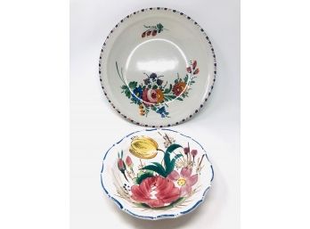 Pair Of Hand-painted Floral Ceramic Bowls