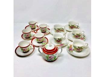 Two Complementary Vintage Japanese Floral-themed Tea Sets