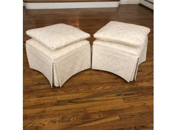 Pair Of Matching Cream-Colored Upholstered Footrests By Harden Furniture