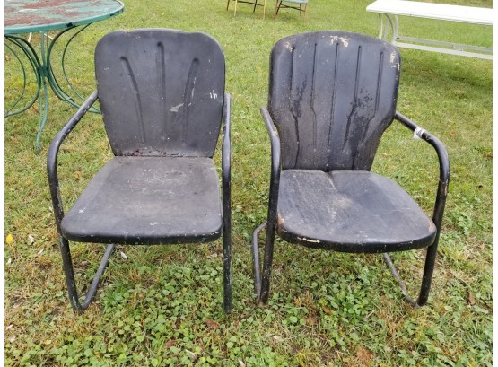 Pair Vintage Tubular Steel Resort Chairs #1