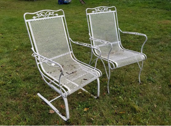 Pair 1950's Wrought Iron Patio Chairs