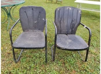 Pair Vintage Tubular Steel Resort Chairs #1