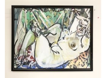 Original Vintage Abstract Watercolor Of Reclining Figure