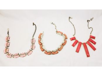 Set Of 3 Coral Colored Costume Jewelry Necklaces