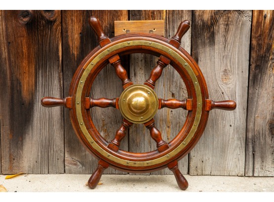 Authentic Evertite Mahogany Ship's Wheel With Brass Hub