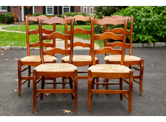 Set Of Five Ladder Back Wooden Chairs  With Rush Seats
